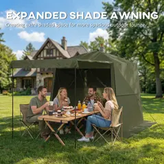 Outsunny Pop Up Gazebo Waterproof Instant Shelter with Awning Mesh Windows for Camping Patio 2 x 2 m, Army Green - 5