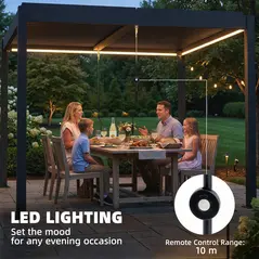 Outsunny 3 x 3 m Louvered Pergola with LED Lights, Metal Louvres, Aluminium Patio Gazebo Pergola, Dark Grey - 4