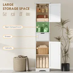 HOMCOM Slim Bathroom Storage Cabinet, with Sensor Lights - White - 5