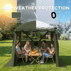 Outsunny Pop Up Gazebo Waterproof Instant Shelter with Awning Mesh Windows for Camping Patio 2 x 2 m, Army Green - 6