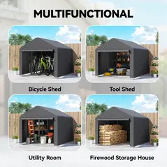 Outsunny 6.6 x 7.8ft Outdoor Garden Storage Shed, Waterproof Bike Tent with Roll-up Zipper Door, Galvanised Metal Frame, Portable Shed Shelter Carport for Motorcycle Garden Tools, Dark Grey - 6