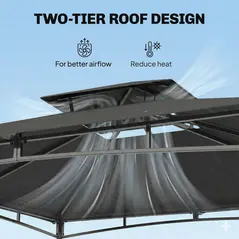 Outsunny 3 x 3 m Gazebo, Garden Gazebo with 2-Tier Roof, Metal Frame, Dark Grey - 6
