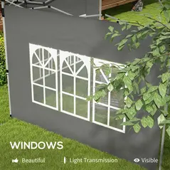 Outsunny Gazebo Side Panels, Sides Replacement with Window for 3x3(m) or 3x4m Pop Up Gazebo, 2 Pack, Dark Grey - 6