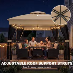 Outsunny 3 x 3 m Outdoor Garden Gazebo with Post Shelves, UPF50+ Double Roof Patio Permanent Pavilion, Brown - 8