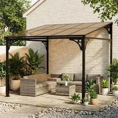 Outsunny 3 x 2.87 m Metal Lean-to Pergola, Wall-Mounted Hardtop Garden Pergola with Polycarbonate Roof and Metal-Aluminium Frame - 9