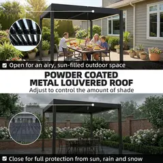 Outsunny 3 x 3 m Louvered Pergola with LED Lights, Metal Louvres, Aluminium Patio Gazebo Pergola, Dark Grey - 5