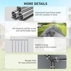 Outsunny 3 x 3 m Party Tent, Outdoor Canopy Tent Shelter with Removable Sidewalls, 4 Zipped Doors, for Parties, Wedding, Grey - 7