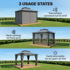 Outsunny 3 x 3.6 m Outdoor Hardtop Gazebo Canopy with 2-Tier Roof, Permanent Pavilion Garden Metal Gazebo with Sides, Dark Grey - 5