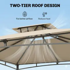 Outsunny 3 x 3 m Gazebo, Garden Gazebo with 2-Tier Roof, Metal Frame, Khaki - 6