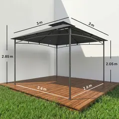 Outsunny 3 x 3 m Gazebo, Garden Gazebo with 2-Tier Roof, Metal Frame, Dark Grey - 3
