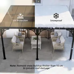 Outsunny 4 x 3 m Metal Lean-to Pergola, Wall-Mounted Garden Pergola with Polycarbonate Roof and Metal-Aluminium Frame, Heavy Duty Hardtop Gazebo for Outdoor Patios, BBQ, Brown - 5