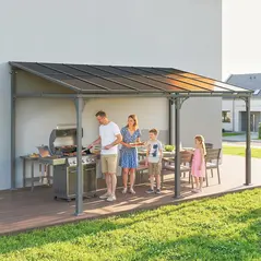 Outsunny 4 x 3 m Metal Lean-to Pergola, Wall-Mounted Garden Pergola with Polycarbonate Roof and Metal-Aluminium Frame, Heavy Duty Hardtop Gazebo for Outdoor Patios, BBQ, Brown - 9