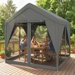 Outsunny 3 x 3 m Patio Gazebo with Netting & Curtains, Outdoor Canopy Shelter with Galvanised Steel Frame, Dark Grey - 9