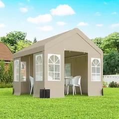 Outsunny 3 x 3 m Party Tent, Outdoor Canopy Tent Shelter with Removable Sidewalls, 4 Zipped Doors, for Parties, Wedding, Beige - 9