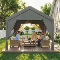 Outsunny 3 x 3 m Patio Gazebo with Netting & Curtains, Outdoor Canopy Shelter with Galvanised Steel Frame, Dark Grey - 8