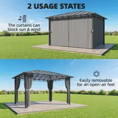 Outsunny 3 x 4 m Outdoor Hardtop Gazebo Canopy with PC Roof, Aluminium Permanent Pavilion Garden Gazebo with Curtains, Dark Grey - 6