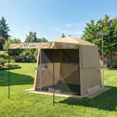 Outsunny Pop Up Gazebo Waterproof Instant Shelter with Awning Mesh Windows for Camping Patio 2 x 2 m, Khaki - 3