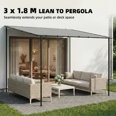 Outsunny 3 x 2 m Lean to Garden Pergola, Metal Frame Gazebo Pergola with UPF30+ Protection, Sloped Roof, Drainage Holes, Grey - 4