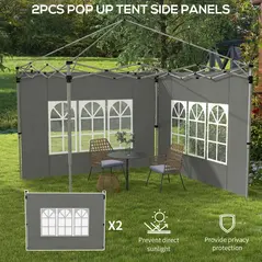 Outsunny Gazebo Side Panels, Sides Replacement with Window for 3x3(m) or 3x4m Pop Up Gazebo, 2 Pack, Dark Grey - 4