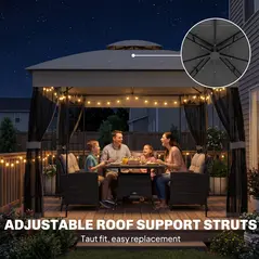 Outsunny 3 x 3 m Outdoor Garden Gazebo with Post Shelves, UPF50+ Double Roof Patio Permanent Pavilion, Grey - 8