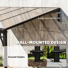 Outsunny 4 x 3 m Metal Lean-to Pergola, Wall-Mounted Garden Pergola with Polycarbonate Roof and Metal-Aluminium Frame, Heavy Duty Hardtop Gazebo for Outdoor Patios, BBQ, Brown - 4