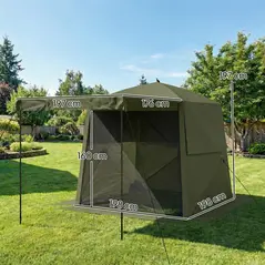 Outsunny Pop Up Gazebo Waterproof Instant Shelter with Awning Mesh Windows for Camping Patio 2 x 2 m, Army Green - 3