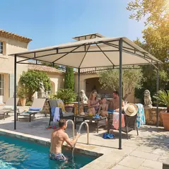 Outsunny 3 x 3 m Gazebo, Garden Gazebo with 2-Tier Roof, Metal Frame, Khaki - 9