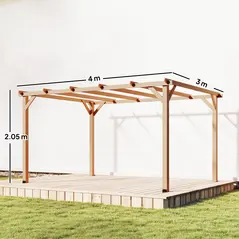Outsunny 4 x 3 m Wooden Pergola Kit, Garden Pergola Gazebo Grape Trellis with Triangle Supports, 6 Beams, Maple Wood-effect - 3