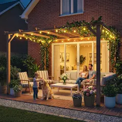 Outsunny 4 x 3 m Wooden Pergola Kit, Garden Pergola Gazebo Grape Trellis with Triangle Supports, 6 Beams, Maple Wood-effect - 7