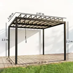 Outsunny 3 x 3 m Louvered Pergola with PC Roof, Aluminium Patio Gazebo Pergola Canopy with Drainage Gutters, Handle, Coffee - 3