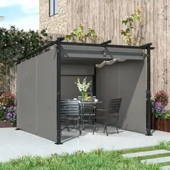 Outsunny 3 x 3 m Retractable Roof Pergola, with Curtains - Light Grey - 9