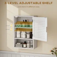 HOMCOM Bathroom Cabinet, Wall Mounted Storage Cabinet with Adjustable Shelves, 40 x 20 x 60 cm, White - 5