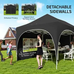 Outsunny 3 x 6m Pop Up Gazebo Shelter with Sides, 6 Sandbags, Peak Top Garden Party Tent Marquee with Carry Bag, Black - 7