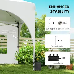 Outsunny 3 x 6m Pop Up Gazebo Shelter with Sides, 6 Sandbags, Peak Top Garden Party Tent Marquee with Carry Bag, Light Grey/White - 5