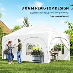 Outsunny 3 x 6m Pop Up Gazebo Shelter with Sides, 6 Sandbags, Peak Top Garden Party Tent Marquee with Carry Bag, Light Grey/White - 4