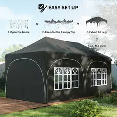 Outsunny 3 x 6m Pop Up Gazebo Shelter with Sides, 6 Sandbags, Peak Top Garden Party Tent Marquee with Carry Bag, Dark Grey - 8