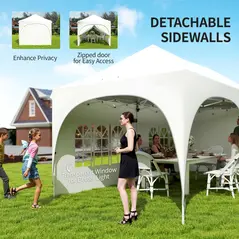 Outsunny 3 x 6m Pop Up Gazebo Shelter with Sides, 6 Sandbags, Peak Top Garden Party Tent Marquee with Carry Bag, Light Grey/White - 7