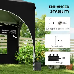 Outsunny 3 x 6m Pop Up Gazebo Shelter with Sides, 6 Sandbags, Peak Top Garden Party Tent Marquee with Carry Bag, Black - 5