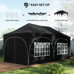 Outsunny 3 x 6m Pop Up Gazebo Shelter with Sides, 6 Sandbags, Peak Top Garden Party Tent Marquee with Carry Bag, Black - 8