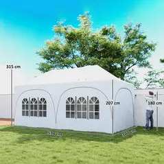 Outsunny 3 x 6m Pop Up Gazebo Shelter with Sides, 6 Sandbags, Peak Top Garden Party Tent Marquee with Carry Bag, Light Grey/White - 3