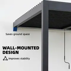 Outsunny 3 x 3 m Louvered Pergola with LED Lights, Metal Louvres, Wall Mounted Aluminium Patio Gazebo Pergola, Dark Grey - 6