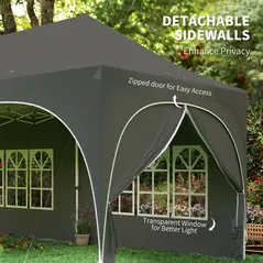 Outsunny 3 x 6m Pop Up Gazebo Shelter with Sides, 6 Sandbags, Peak Top Garden Party Tent Marquee with Carry Bag, Dark Grey - 7
