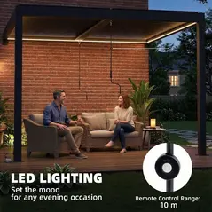 Outsunny 3 x 3 m Louvered Pergola with LED Lights, Metal Louvres, Wall Mounted Aluminium Patio Gazebo Pergola, Dark Grey - 4