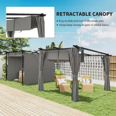 Outsunny 3 x 3 m Retractable Roof Pergola, with Curtains - Light Grey - 4