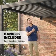 Outsunny 3 x 3 m Louvered Pergola with LED Lights, Metal Louvres, Wall Mounted Aluminium Patio Gazebo Pergola, Dark Grey - 9