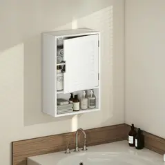 HOMCOM Bathroom Cabinet, Wall Mounted Storage Cabinet with Adjustable Shelves, 40 x 20 x 60 cm, White - 8