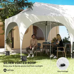 Outsunny 3 x 6m Pop Up Gazebo Shelter with Sides, 6 Sandbags, Peak Top Garden Party Tent Marquee with Carry Bag, Light Grey/White - 6