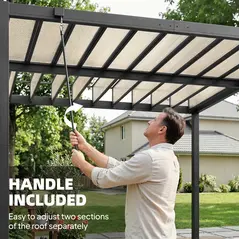 Outsunny 3 x 3 m Louvered Pergola with PC Roof, Aluminium Patio Gazebo Pergola Canopy with Drainage Gutters, Handle, Coffee - 7