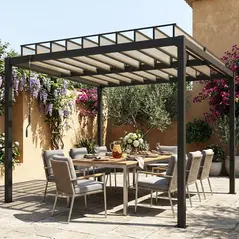 Outsunny 3 x 3 m Louvered Pergola with PC Roof, Aluminium Patio Gazebo Pergola Canopy with Drainage Gutters, Handle, Coffee - 9