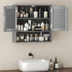 HOMCOM Bathroom Cabinet, Wall Mounted Storage Cabinet with Adjustable Shelves, 60 x 20 x 60 cm, Grey - 7